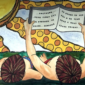 Brothers - Brother Art - Brother Gift - Brother Watercolor - Brother Artwork - Brother painting - Brothers Wall Art - Reading Art - Book Art
