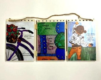 Inspirational Wall Art -  Bike Art - Whimsical Wall Art - Little Girl Painting - Wall Plaque - Springl Art - Bright Art - Girls Decor