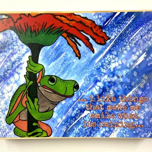 Frog Painting - Frog Art - Frog Plaque - Frog Decor - Rain Decor - Rain Art - Water Art - Whimsical Artwork  - Whimsical Animals - Dog Lover