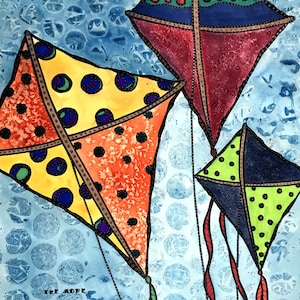 Whimsical Art - Whimsical Watercolor - Kites - Kite Art - Kite Art - Kite Painting - Kite Poster - Fliegende Kunst - Inspirierende Kunst - Fliegen - Kinderkunst - Kunst