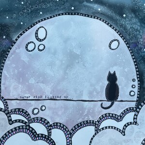 Pintura de gato, pintura de gatinho, pintura de arte lunar, estampas caprichosas, decoração de animais, arte lunar, arte de quarto de bebê, aquarela infantil, arte