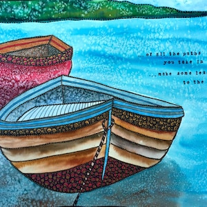 Peinture à l’aquarelle de bateau - Impression de bateau - Œuvre d’art nautique - Bateaux sur un lac - Bateaux - Navigation de plaisance - Œuvres d’art de chalet - Gravures de chalet - Chalet