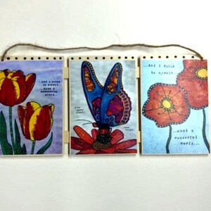Inspirational Wall Art -  WallButterfly Art - Whimsical Wall Art - Flower Painting - Wall Plaque - Springl Art - Bright Art - Cottage Decor