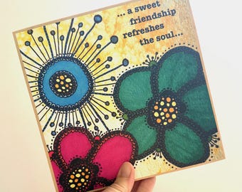 スイートフレンドシップアートプラーク – 抽象的な花柄の壁飾り