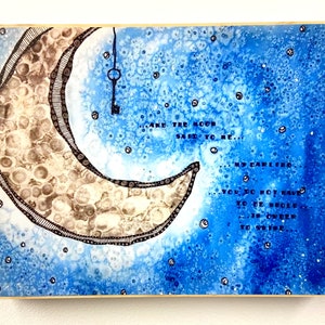 Moon Painting - Moon Art - Moon Plaque - Space Decor - Moon Decor - Crescent Moon Art - Whimsical Artwork  - Whimsical Moon