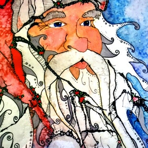 Pintura de Santa Claus - Arte de Santa Claus - Grabado de Santa Claus - Acuarela de Santa Claus - Arte de San Nicolás - Arte de Navidad - Imagen de Santa Claus