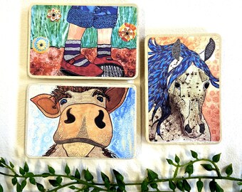 Magnet Art - Magnets - Kitchen Magnet Set - Farm Animal Magnets - Farm Animals - Girl Magnet - Horse Magnet - Cow Magnet