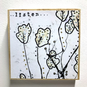 Wall Art - Listen - Teacher gift - inspirational Wall art - Black and White Art - Square Wall Art - Tile Art - Watercolor Art