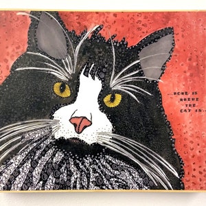 Cat Painting - Cat Art - Cat Plaque - Kitty Decor - Tuxedo Cat Decor - Kitten Art - Animal Art - Whimsical Art - Cat Loverwork  - Whimsical