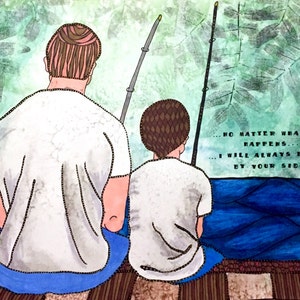 Father and Son Fishing Father and Son Painting Father and Son Art Father and Son Gift Fathers Day Fathers Gif Fishing Watercolor image 1