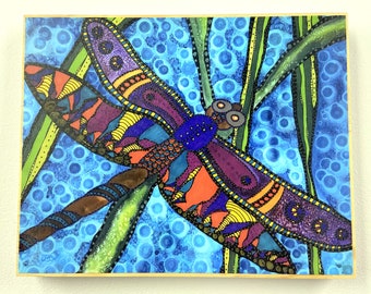 Dragonfly Painting - Dragonfly Art - Dragonfly Plaque - Bug Decor - Butterfly Art - Whimsical Artwork  - Whimsical Animals - Dog Lover