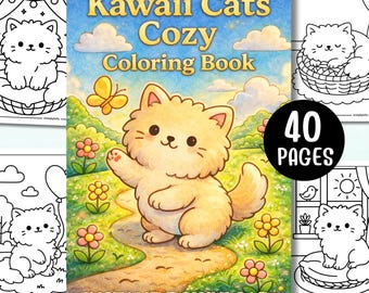 Kawaii Cats Coloring Book | 40 Cozy Printable Pages (Instant Download)