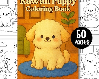 Livro de colorir de cachorrinhos kawaii | 50 páginas aconchegantes para imprimir (download instantâneo)