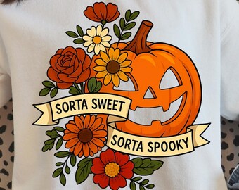 Sorta Sweet Spooky Halloween Floral PNG, sublimatieontwerp (digitale download)