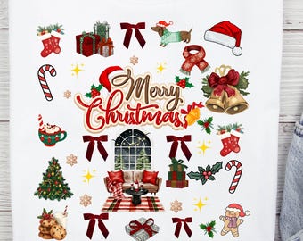 Retro Christmas Illustration T-Shirt, Holiday Elements SVG (Digital Download)