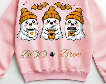 Kawaii Ghost Coffee Halloween PNG, Fall Sublimation (Digital Download)