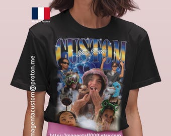 T-shirt personnalisé Rap Bootleg, Tee-shirt photo femme, Cadeau anniversaire, Teeshirt personnalisable, Selfie, 100% Coton