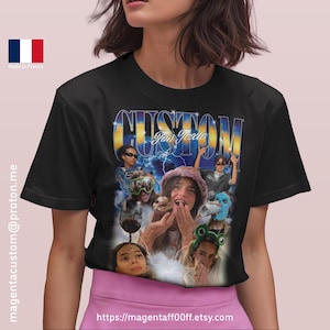 T-shirt personnalisé Rap Bootleg, T-shirt photo femme, Cadeau anniversaire, T-shirt personnalisable, Selfie personnalisé, Cadeau femme