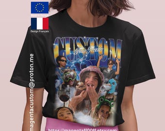T-shirt personnalisé Rap Bootleg, Tee-shirt photo femme, Cadeau anniversaire, Teeshirt personnalisable, Selfie, 100% Coton
