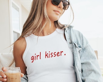 Girl Kisser Racerback, Cute Lesbian Pride Racer Tank Top, Simple Minimalist Shirt, Trendy Baby Tee, LGBTQ Statement Tank Top, Graphic Shirt