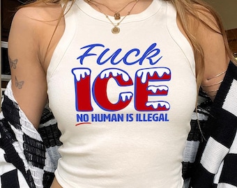 Abolish ICE No Human Is Illegal women&#39;s Racerback Top Chinga la Migra Crop top for women