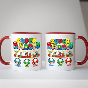 Personalisierte Super Daddio Tasse, Super Mario Bros. Kaffeetasse, Gamer Papa Geschenk, Einzigartiges Vatertagsgeschenk mit Namen, 11oz oder 15oz