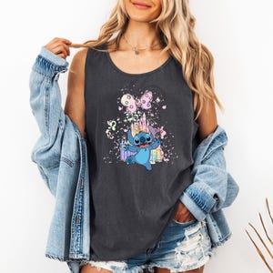 Comfort Colors® Stitch Disney Castle Tank Top, Lilo and Stitch Shirt, Magical Kingdom Tee, Cute Alien Apparel, Disney Fan Gift