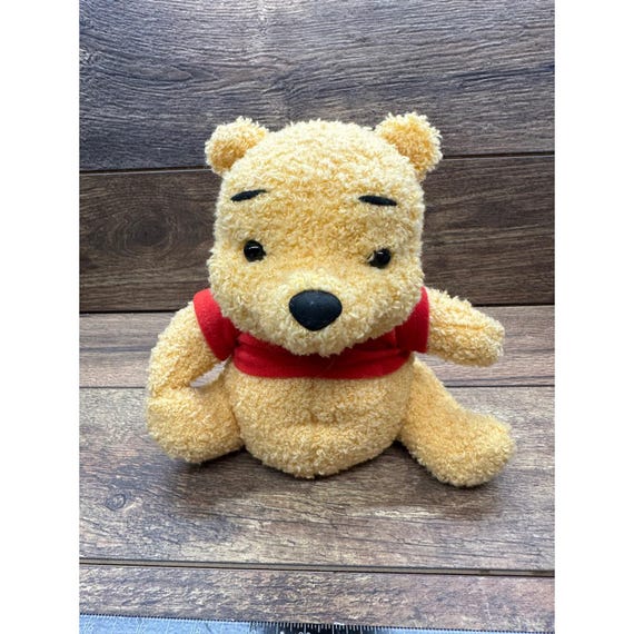 Disney Winnie the Pooh Plush Toy Curly Fur Red Shirt Stuffed