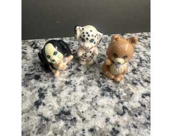1992 Kenner Littlest Pet Shop Mini Dogs Set Dalmatian Puppy Bear Toy