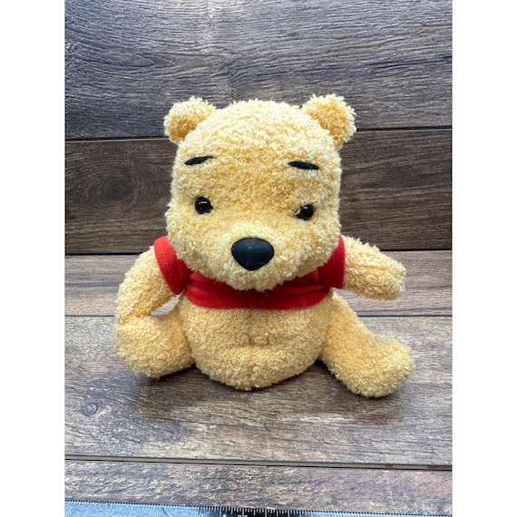 Disney Winnie the Pooh Plush Toy Curly Fur Red Shirt Stuffed