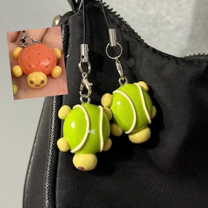 Tennis Ball Turtle keychain phone strap & charm / Handmade Polymer Clay gift decor / kawaii animal cute miniature accessories