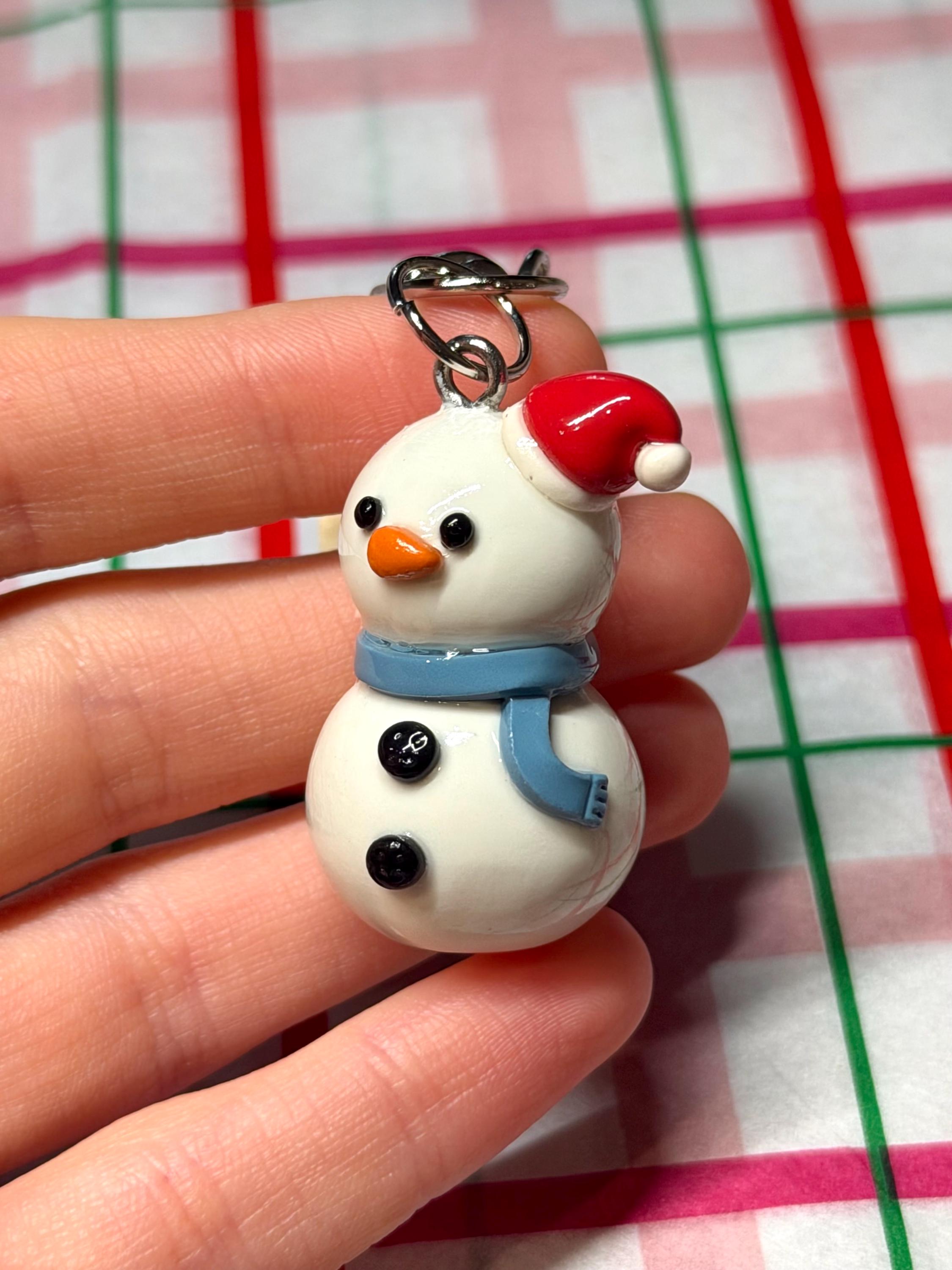Snowman W/ Gift Tag Keychain Bag Charm / Handmade Polymer Clay Gift ...