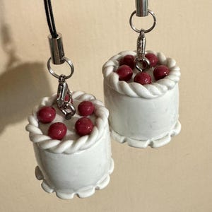 Cherry cake keychain phone strap & charm / Handmade Polymer Clay gift decor / kawaii cute miniature food accessories
