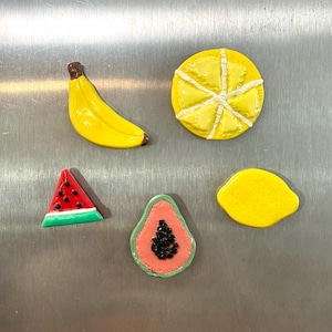 Fruit magnets / Handmade polymer clay lemon banana papaya watermelon magnet / food kitchen decor / gift