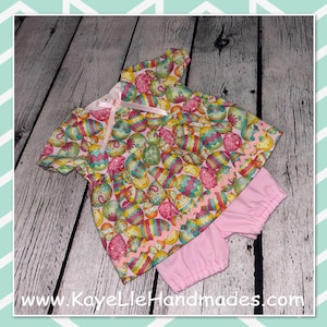15 inch Baby Doll Clothes - Dress and Pants - Easter - Colourful Eggs