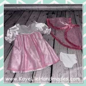 18 inch Doll Clothes - Fashion Doll - Dress, Cape and Underwear - White Dress with Pink Overlay