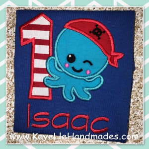Embroidered Shirt - Birthday Shirt - Pirate - Bandana - Octopus