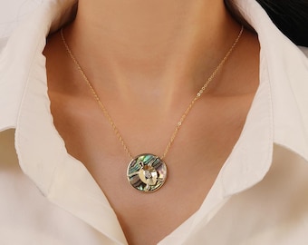 Sea Turtle Necklace, Abalone Shell Pendant, Gold Turtle Jewelry,Hawaiian Beach Necklace Gift for Women,Birthday Jewelry Gift for Ocean Lover