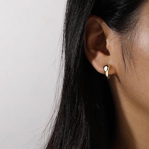 Minimalist Chunky Gold Hoop Earrings in Sterling Silver 14K Gold Plated, Christmas Gift for Her