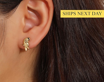 Tiny Bird Stud Earring Sterling Silver Pigeon Bird Stud Earring Enamel Coated Pigeon Bird Earring Nature Inspired Animal Gift For Bird Lover