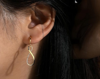 Infinity Earrings Gold Dainty Drop Earrings Minimalist Jewelry Valentines Gift for Her Bridesmaid Proposal Anniversary Birthday Gift for her