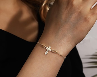 Gouden kruisarmband, sterlingzilver, christelijk geloofssieraden