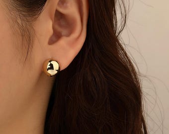 Chunky Gold Ball Earrings Minimalist Huggie Hoops Modern Dome Stud Earrings Small Gold Hoop Earrings Bold Statement Everyday Jewelry Gift