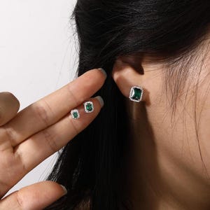 Emerald Green Stud Earrings Set,3PC Stackable CZ Earring,Multiple Piercing Earrings,Jewelry Gift Set for Women Pefect birthday gifts for mom