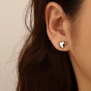 Dainty Heart Stud Earrings Tiny Gold Heart Stud Earrings in Sterling Silver Mini Cute Heart Gold Puffy Earrings Stud Minimalist Gift for Her