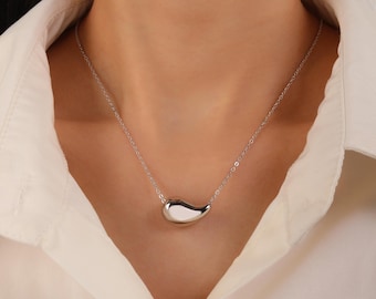 Hollow Bold Teardrop Necklace, Chunky Dome Puffy Pendant Y2K Statement Jewelry, Solid S925 Sterling Silver, September Birthday Gift for her