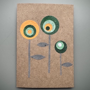 Tarjeta plegable en blanco con flores de estilo de mediados de siglo hecha a mano en papel (DIN B6) - sobre papel Silphie