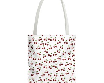 Cherry Pattern Tote Bag - Cute Reusable Grocery Bag, Summer Beach Tote, Eco-Friendly Shopping Bag, Gift for Fruit Lovers, Fun Farmhouse