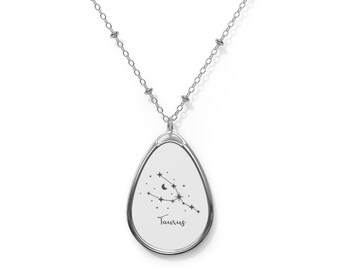 Taurus Zodiac Pendant, Oval Necklace, Star Chart Jewelry, Valentine&#39;s Day Gift, Birthday Gift