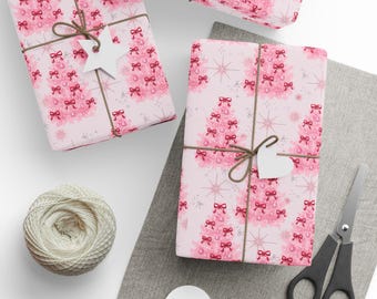 Pink Christmas Tree Wrapping Paper, Pink Gift Wrap, Holiday Christmas Wrapping Paper, Fancy Present, Chic Pink Gift Wrap Matte Glossy